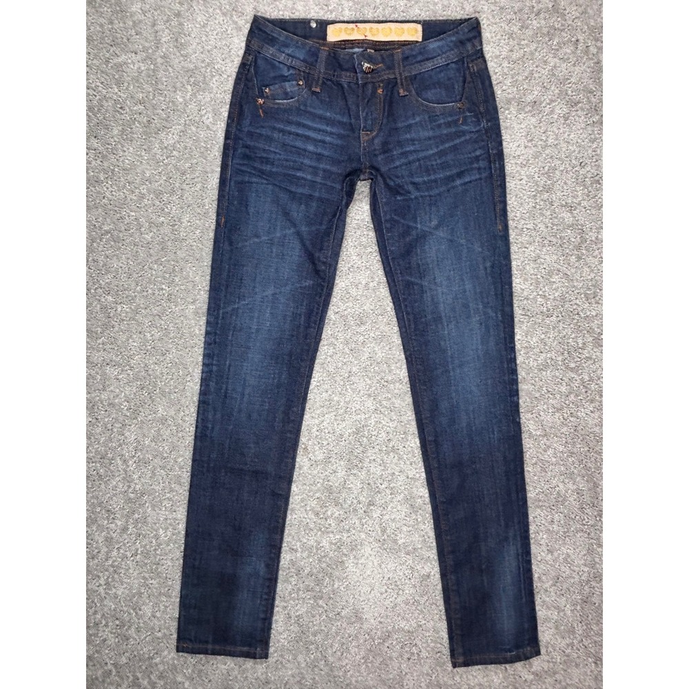 Eighth‎ Sin Women Slim Low Rise Dark Wash Jeans Size 27 Heart Button Y2K Indie